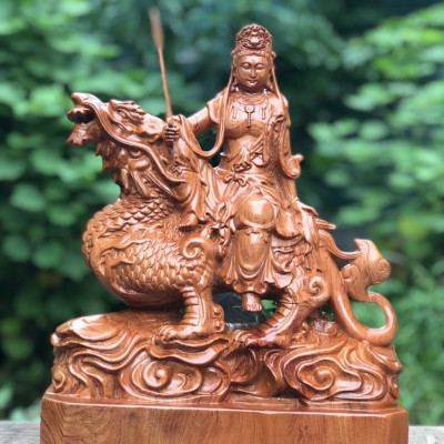 Bộ tượng phật văn thù _ Phổ hiền bồ tát bằng gỗ hương kt 40×32×14cm