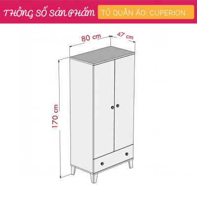 Tủ quần áo gỗ 2 cánh hiện đại SMLIFE Cuperion
