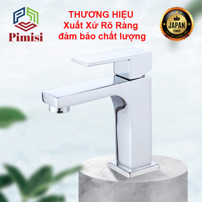 Vòi Rửa Mặt Pimisi PV-418C-1 Thân Vuông Nóng Lạnh Cho Chậu Rửa Lavabo 1 Lỗ Âm - Dương Mặt Bàn Đá Làm Từ Đồng Thau Sáng Bóng - Chỉnh Nước Bằng Gật Gù Nóng Lạnh Trong Nhà Tắm Với Đủ Phụ Kiện Xi Phông Và Dây Cấp Nước | Chính Hãng