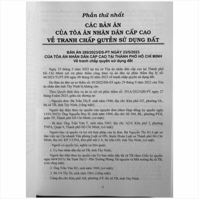 Tuyển Tập Các Bản Án Của Tòa Án Nhân Dân Cấp Cao về Quyền Sử Dụng Đất và Tài Sản Gắn Liền Với Đất (Dành cho Thẩm phán, Thẩm tra viên, Hội thẩm, Kiểm sát viên, Luật sư và các học viên tư pháp) - TS. Trần Văn Hà (V2445A)