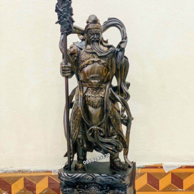 TƯỢNG QUAN CÔNG CẦM ĐAO TRẤN ẢI GỖ MUN HOA KT CAO 60×24×14CM