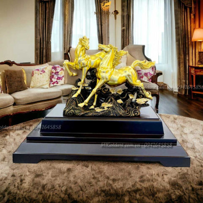 Tượng ngựa dát vàng 24k(32x30x20cm) MT Gold Art- Hàng chính hãng, quà tặng sếp, đối tác, khách hàng vip, trang trí nhà cửa, để bàn làm việc 