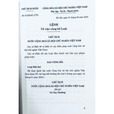 Luật Đất Đai (Được thông qua ngày 18/01/2024)