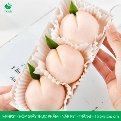 MFHP2T - 15.5x8.5x6 cm - 25 hộp giấy thực phẩm màu trắng nắp Pet, hộp giấy chữ nhật đựng thức ăn, hộp bánh nắp trong