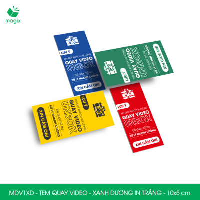 500 Tem chú ý quay video trước khi mở hàng, decal dán hộp - 10x5 cm - Xanh dương in trắng - MDV1XD