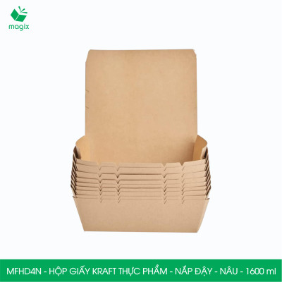 MFHD4N - Combo 25 hộp giấy kraft thực phẩm 1600ml, hộp đựng thức ăn nắp đậy màu nâu, hộp gói đồ ăn mang đi