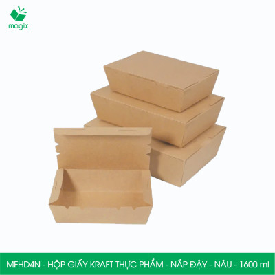 MFHD4N - Combo 25 hộp giấy kraft thực phẩm 1600ml, hộp đựng thức ăn nắp đậy màu nâu, hộp gói đồ ăn mang đi