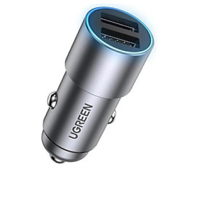 Ugreen UG50592CD130TK 24W 4.8A Màu Xám Tẩu sạc xe hơi 2 cổng USB-A - HÀNG CHÍNH HÃNG