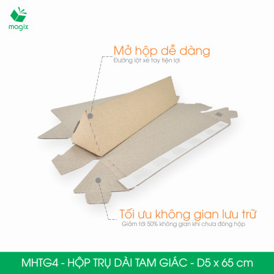 MHTG4 - D5x65 cm - 100 Hộp trụ dài tam giác thay thế ống giấy - Hộp carton đóng gói hàng