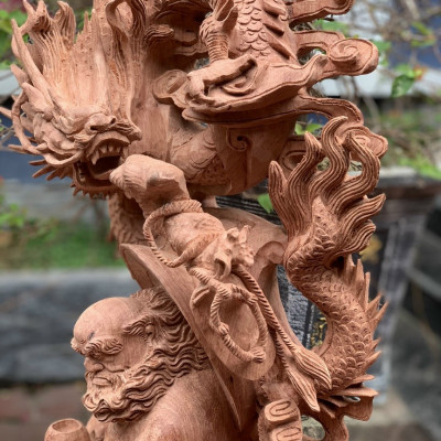 Tượng đạt ma sư tổ hàng long ,phục nghê ,bằng gỗ hương đá liền khối kt cao 1m20×39×19cm