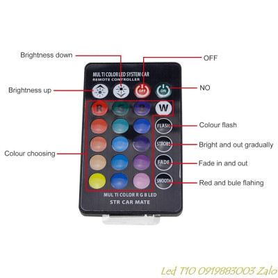 <NEWTREND> Bộ 2 đèn Led T10, W5W RGB 16 màu kèm Remote điều khiển 6 SMD 5050 lắp đèn led demi,biển số, cốp sau