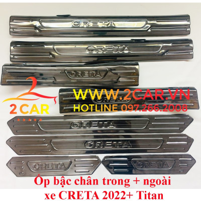 Ốp bậc cửa, nẹp bước chân trong, ngoài xe Hyundai Creta 2022- 2023 chất liệu Titan cao cấp