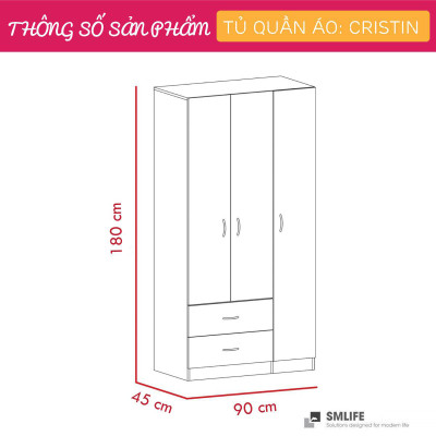 Tủ áo gia đình bằng gỗ thiết kế đẹp SMLIFE Cristin