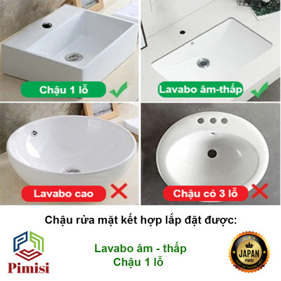Vòi Rửa Mặt Pimisi PV-418C-1 Thân Vuông Nóng Lạnh Cho Chậu Rửa Lavabo 1 Lỗ Âm - Dương Mặt Bàn Đá Làm Từ Đồng Thau Sáng Bóng - Chỉnh Nước Bằng Gật Gù Nóng Lạnh Trong Nhà Tắm Với Đủ Phụ Kiện Xi Phông Và Dây Cấp Nước | Chính Hãng