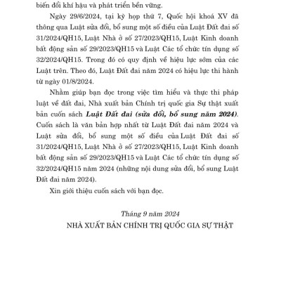 Luật đất đai ( sửa đổi, bổ sung năm 2024) - bản in 2024