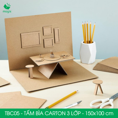 TBC05 - 150x100 cm - 5 tấm bìa carton 3 lớp nguyên tấm cứng cáp, bìa gói hàng, bìa mô hình