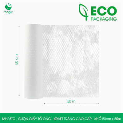MHP8TC - 50cm x 50m - Cuộn giấy tổ ong chống sốc - Kraft trắng Cao Cấp - Giấy gói hàng, gói quà