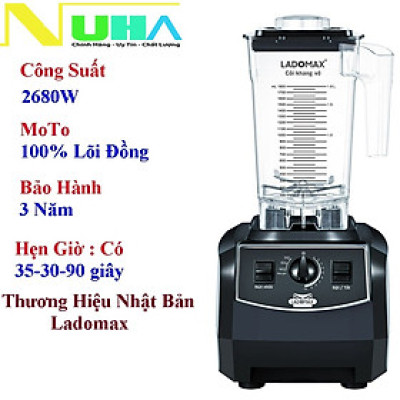 Máy xay sinh tố công nghiệp phá đá tốt 2680W Ladomax cối nhựa kháng vỡ 1.8L, dùng cho quán sinh tố, cửa hàng-Hàng chính hãng