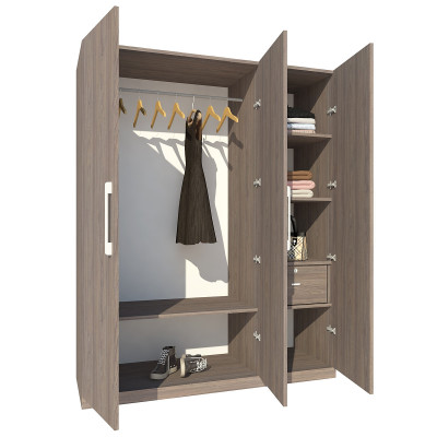 Tủ quần áo gỗ MDF Tundo 3 cánh 2 ngăn kéo màu xám 140 x 55 x 200cm