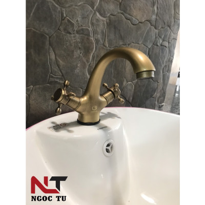 Vòi rửa mặt nóng lạnh đồng cổ hoa đồng tiền tân cổ điển GR 2201B (đẹp, sang trọng lịch sự)