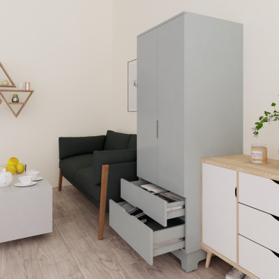 [Happy Home Furniture] MOLLY, Tủ quần áo 2 cánh mở - 2 ngăn kéo, 76cm x 54cm x 176cm ( DxRxC), TCM_106