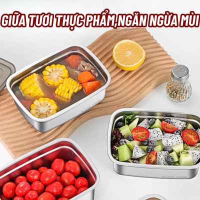 Hộp Đựng Thực Phẩm Inox Cao Cấp Kèm Nắp – Khay Inox Đựng Đồ Ăn Bảo Quản Tủ Lạnh Đủ Size - HÀNG CHÍNH HÃNG MINIIN