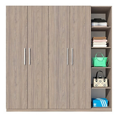 Tủ quần áo gỗ MDF Tundo 4 cánh 5 ngăn màu xám 220 x 55 x 220cm