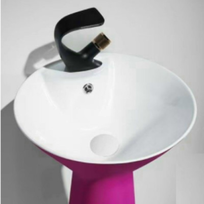 CHẬU LAVABO TRỤ TRÒN  TRỤ NÓN LÁ LIỀN KHỐI MEN TRONG TRẮNG, NGOÀI MEN MẬN CHÍN (ĐỎ) GROVES GRL NTT04 (43x43x87 cm)