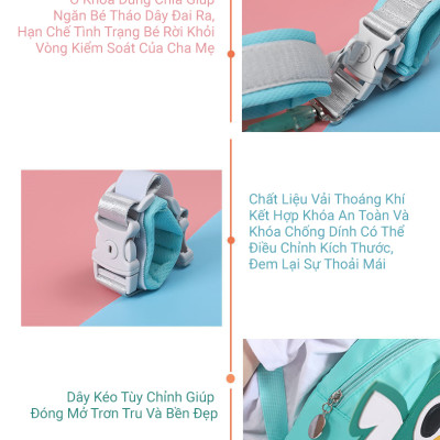 Dây Đai Chống Lạc KUNBE Kèm Balo Ngộ Nghĩnh, Loại 2.5M, Có Khóa An Toàn, Đựng Đồ Tiện Dụng