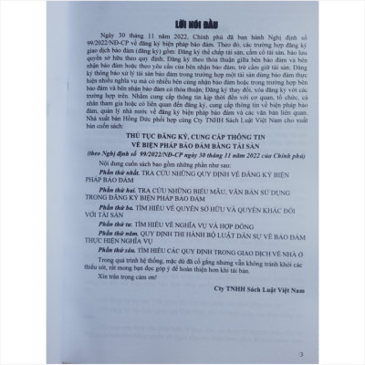 Thủ Tục Đăng Ký, Cung Cấp Thông Tin về Biện Pháp Bảo Đảm Bằng Tài Sản (theo Nghị định số 99/2022/NĐ-CP ngày 30 tháng 11 năm 2022 của Chính phủ) - V2248T
