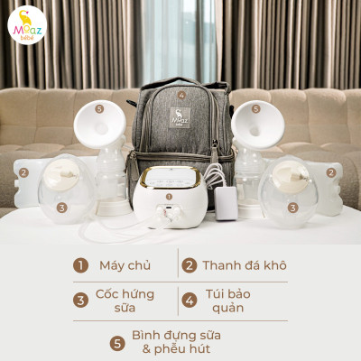 Máy hút sữa điện đôi có dung lượng pin lớn 3600nAh Moaz BéBé MB090 MB-090 Hàng Chính Hãng