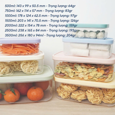 Bộ 7 hộp thực phẩm Inochi. Nhựa pp an toàn chịu nhiệt tốt, sử dung được trong lò vi sóng ( Tặng kèm khăn lau đa năng pakasa) - Hàng Chính Hãng