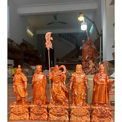 Bộ tượng điêu khắc ngũ hổ tướng bằng gỗ hương đá kt cao 40cm 