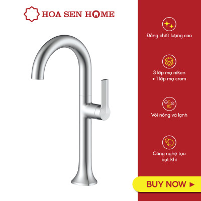 Vòi lavabo nóng lạnh TUSLO F009 Luxury chất liệu đồng nguyên chất, mạ Crom-Niken, công nghệ tạo bọt khí hiện đại - Hoa Sen Home - Hàng chính hãng