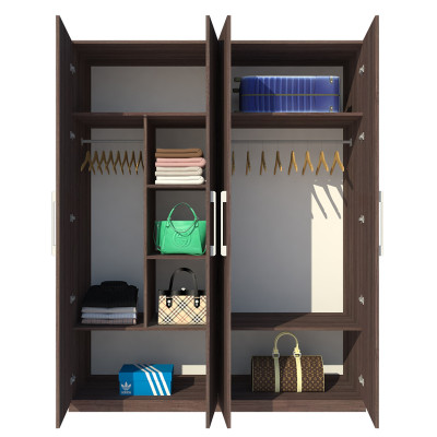 Tủ quần áo gỗ MDF Tundo 4 cánh 2 ngăn treo màu nâu 180 x 55 x 220cm