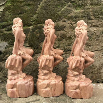 Tượng cô gái nghệ thuật trang trí bằng gỗ hương kt cao 30cm