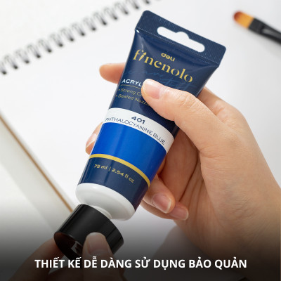 Màu Acrylic Tuýp 75ml Đủ Màu Finenolo Cao Cấp Deli - Tô Đất Sét, Đất Nặn Tự Khô, Vẽ Túi Vải Tote, Quần Áo DIY, Giày, Tranh Tường, Đa Chất Liệu, Tươi Sáng, Nhanh Khô - EC75