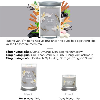 Nến ly tròn sáp đậu nành Yankee Candle size L (567g) - Smoked Vanilla & Cashmere
