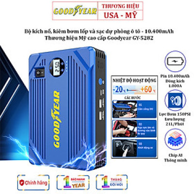Bộ kích, kiêm bơm lốp và sạc dự phòng dung lượng 10.400mAh dùng cho ô tô - Thương hiệu Mỹ cao cấp Goodyear GY-5282 [BẢO HÀNH CHÍNH HÃNG 12 THÁNG] 