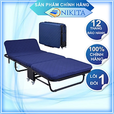 Giường gấp có nệm 3 khúc màu xanh, rộng 75cm nâng đầu 5 cấp độ, gấp gọn, tiện dụng Nikita