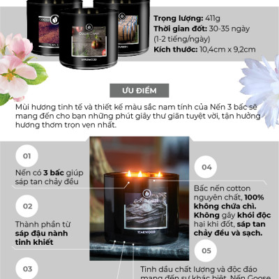 Nến ly 3 bấc sáp đậu nành For Men Goose Creek (411g) - Stone & Moss