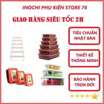 Bộ 7 hộp thực phẩm Inochi. Nhựa pp an toàn chịu nhiệt tốt, sử dung được trong lò vi sóng ( Tặng kèm khăn lau đa năng pakasa) - Hàng Chính Hãng