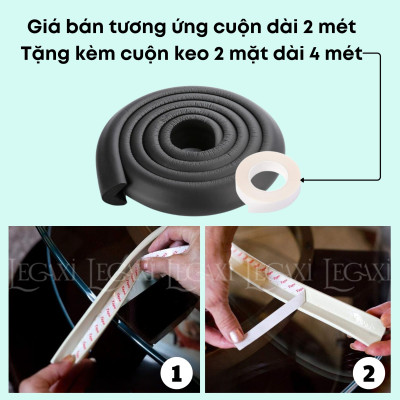 Cuộn Xốp Dài 2 Mét Bọc Cạnh Bàn Chữ U-W-V, Miếng Dán Bịt Góc Tường Chống Va Chạm An Toàn Cho Bé Legaxi