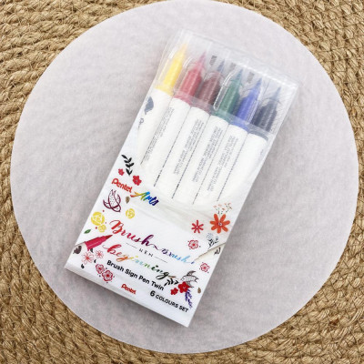 Bộ 6 Bút Lông Màu Nước 2 Đầu - Brush Sign Pen Twin - Pentel Art SESW30C-06E