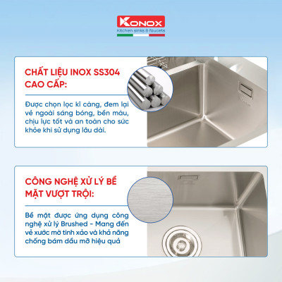 Chậu rửa bát Konox, Overmount Series, Model KN8248DOB , Inox 304AISI tiêu chuẩn châu Âu, 820x480x228(mm), Hàng chính hãng