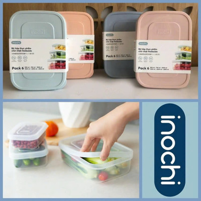 Bộ 7 hộp thực phẩm Inochi. Nhựa pp an toàn chịu nhiệt tốt, sử dung được trong lò vi sóng ( Tặng kèm khăn lau đa năng pakasa) - Hàng Chính Hãng