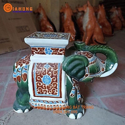 Đôn Voi khắc hoa văn men xanh đồng gốm sứ Bát Tràng