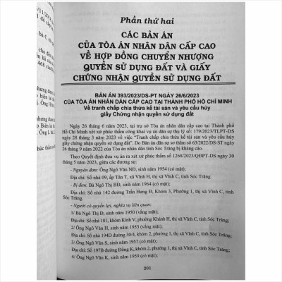 Tuyển Tập Các Bản Án Của Tòa Án Nhân Dân Cấp Cao về Quyền Sử Dụng Đất và Tài Sản Gắn Liền Với Đất (Dành cho Thẩm phán, Thẩm tra viên, Hội thẩm, Kiểm sát viên, Luật sư và các học viên tư pháp) - TS. Trần Văn Hà (V2445A)