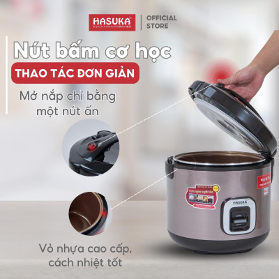 Nồi cơm điện HASUKA HSK-863 dung tích 3.2L, công suất 1200W- Thiết kế dễ sử dụng, lòng niêu chống dính Ceramic - Hàng chính hãng