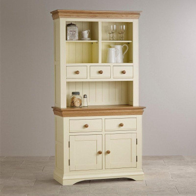 Tủ Chén Cao Country Cottage Gỗ Sồi Loại Nhỏ Ibie DSCTSCOUO - Trắng (100 x 42 cm)